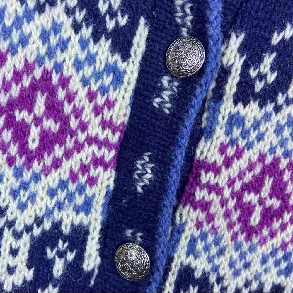 Vintage LL Bean Sweater Women’s Large Wool Fair Isle Nordic Cardigan USA Made - Picture 3 of 9